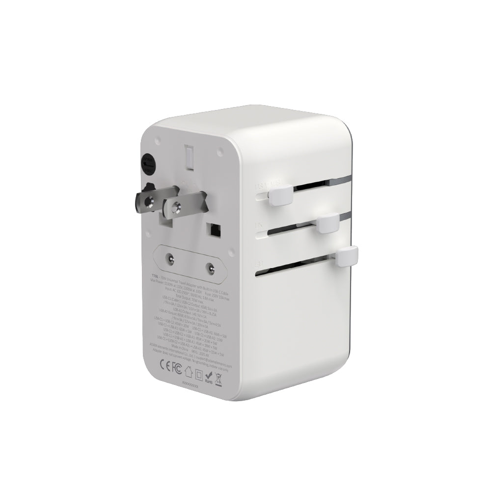 T70L - Adaptador de viaje universal de 70W con cable USB-C integrado
