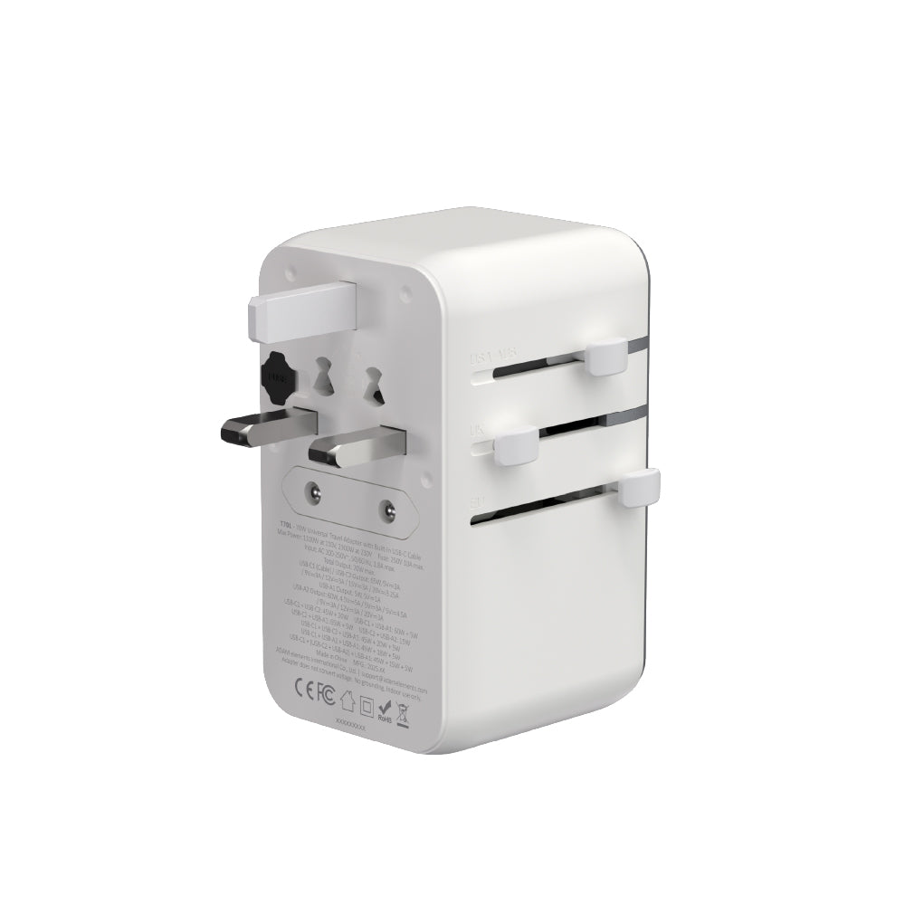 T70L - Adaptador de viaje universal de 70W con cable USB-C integrado